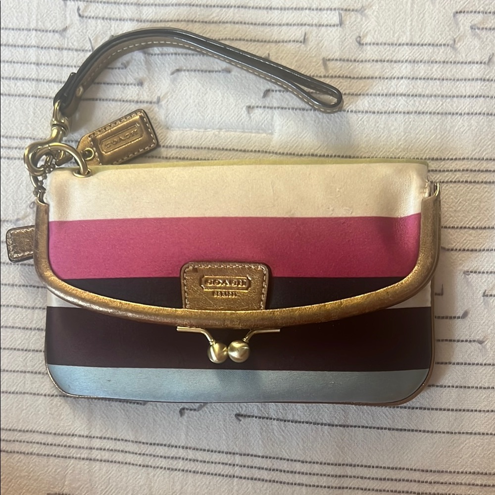 Coach Women's Pink and Gold Wristlet